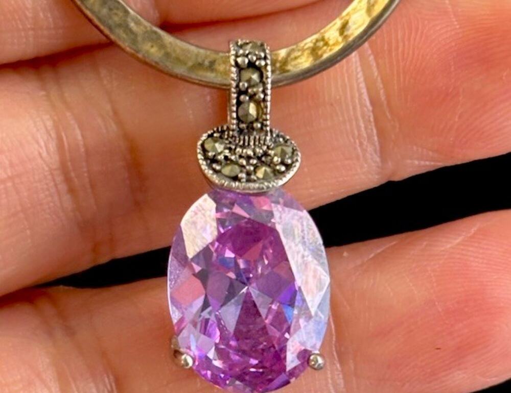 VTG DEU Sterling Silver 925 Large Faceted Pink Ice & Marcasites 1” Pendant-6.84